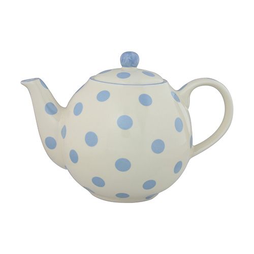 London Pottery 4 Cup Globe Teapot Powder Blue Spots