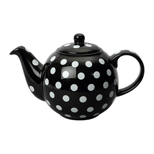 London Pottery 4 Cup Globe Teapot Black With White Spots