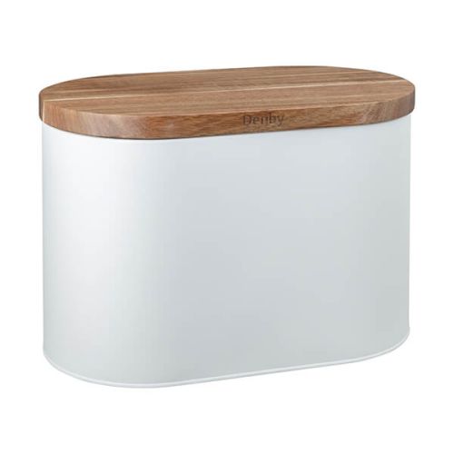 Denby White Bread Bin With Acacia Lid