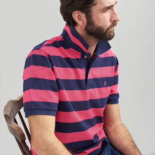 Joules Filbert Pink Navy Stripe Striped Classic Fit Polo