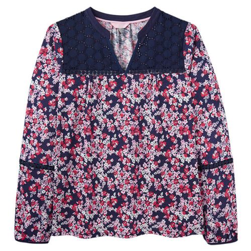 Joules Dolly Navy Ditsy Woven Jersey Mix Top