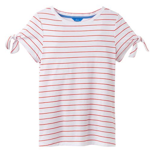 Joules Tiggy White Red Stripe Tie Sleeve Jersey Top