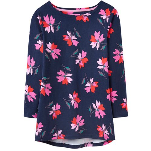 Joules Harbour Print Navy Floral Printed Jersey Top Size 10