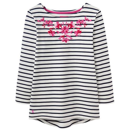 Joules Harbour Embroidered Cream Navy Stripe Lightweight Jersey Top