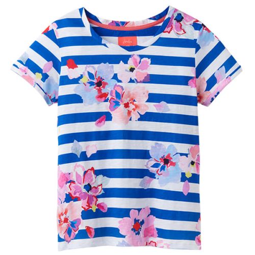 Joules Nessa Print Blue Stripe Floral Lightweight Jersey T-Shirt Size 8