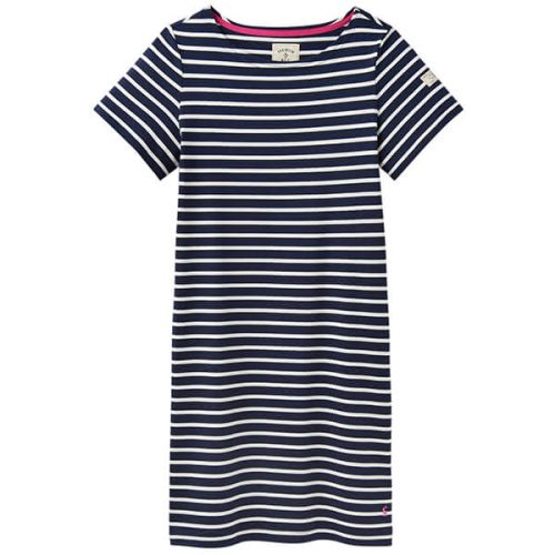 Joules Riviera Navy Cream Stripe Printed Dress With Short Sleeves