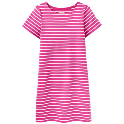 Joules Riviera Pink Cream Stripe Printed Dress With Short Sleeves