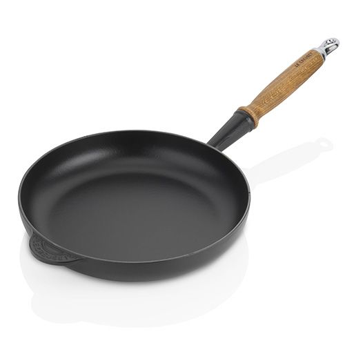 Le Creuset Signature Satin Black Cast Iron 26cm Frying Pan With Wood Handle