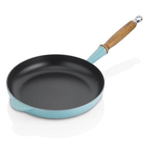 Le Creuset Signature Teal Cast Iron 26cm Frying Pan With Wood Handle