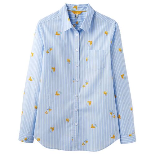 Joules Lucie Blue Floral Stripe Printed Stripe Woven Shirt