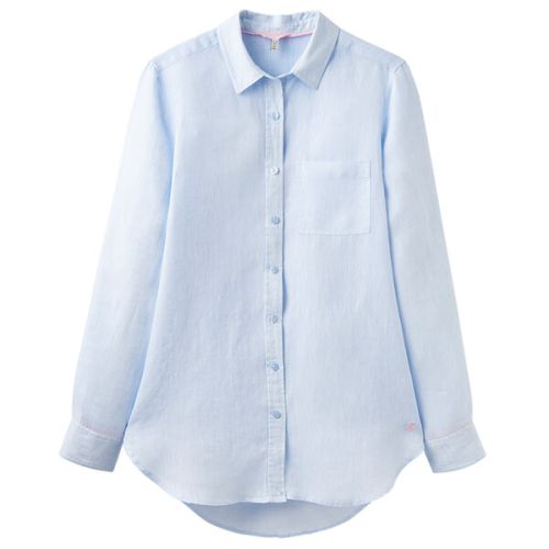 Joules Jeanne Blue Plain Longline Linen Shirt