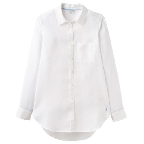 Joules Jeanne White Blue Plain Longline Linen Shirt