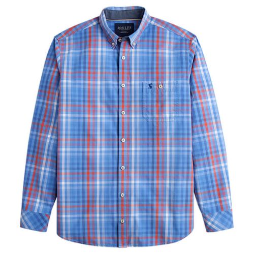 Joules Hewney Blue Check Long Sleeve Classic Fit Peached Poplin Shirt