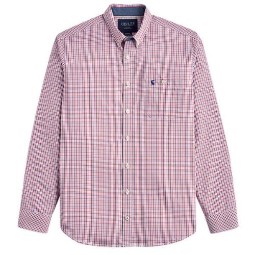 Joules Hewney Red Blue Gingham Long Sleeve Classic Fit Peached Poplin Shirt