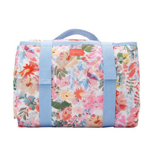 Joules White Floral Water Resistant Fold Up Printed Picnic Rug