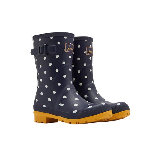 Joules French Navy Spot Molly Mid Height Printed Wellies