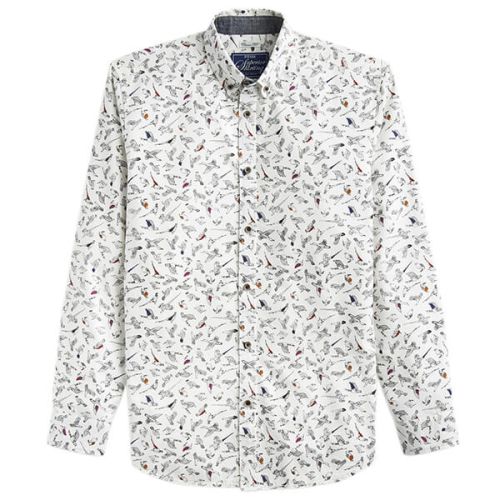 Joules Ipsley Cream Bird Long Sleeve Classic Fit Printed Shirt