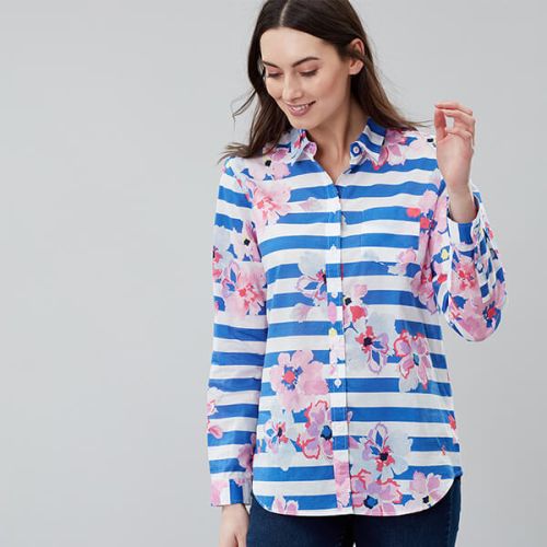 Joules Lucie Blue Stripe Floral Printed Woven Shirt Size 12