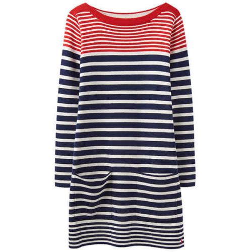 Joules Freida Navy Creme Red Knitted Slash Neck Tunic With Pockets