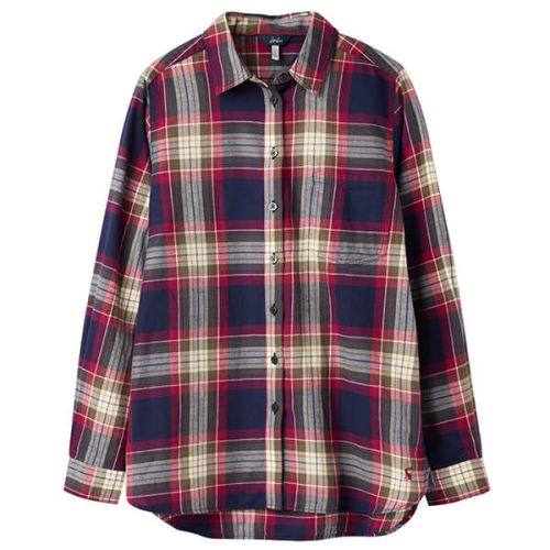 Joules Lorena Berry Check Longline Brushed Woven Shirt