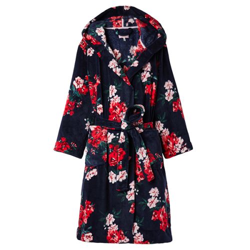 Joules Rita Navy Floral Fluffy Dressing Gown
