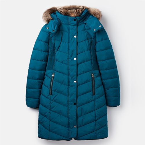 Joules Cherington Dark Teal Chevron Quilted Longline Padded Coat