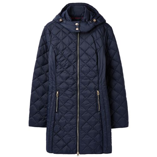 Joules Chatham Marine Navy Longline Diamond Quilted Puffa Jacket