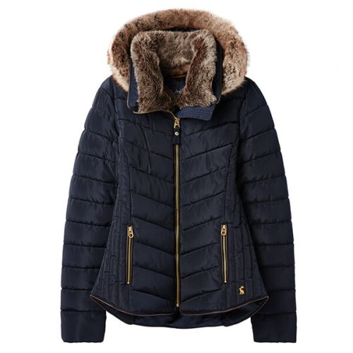 Joules Gosway Marine Navy Chevron Quilt Padded Jacket With Hood