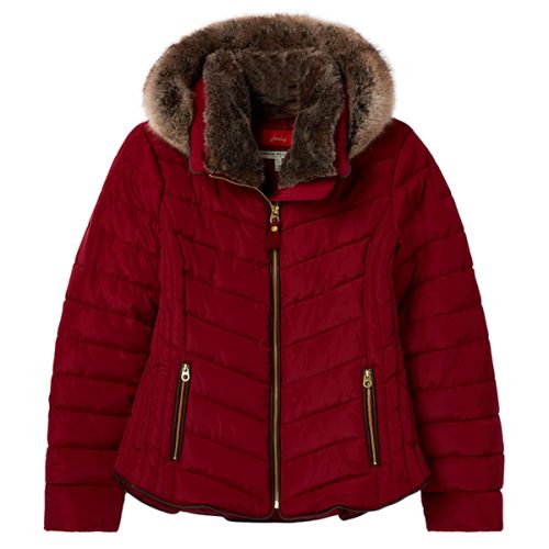 Joules Gosway Red Shoe Chevron Quilt Padded Jacket With Hood