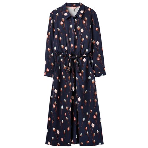 Joules Briony Navy Teasel Long Sleeve Button Front Shirt Dress