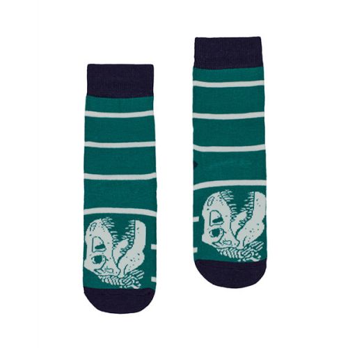 Joules Eat Feet Green Cream Stripe Dino Character Socks