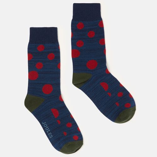 Joules Striking Single Blue Red Spot Cotton Pair Of Socks Size 7-12