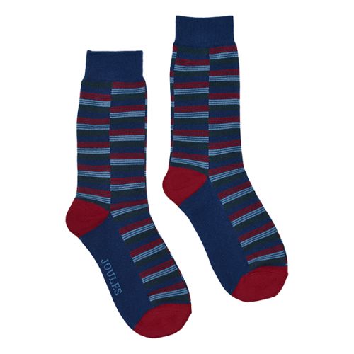 Joules Striking Single Blue Red Stripe Cotton Pair Of Socks Size 7-12