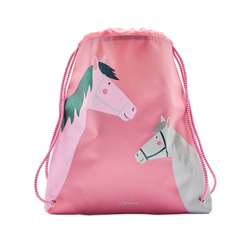 Joules Active Pink Horses Drawstring Bag