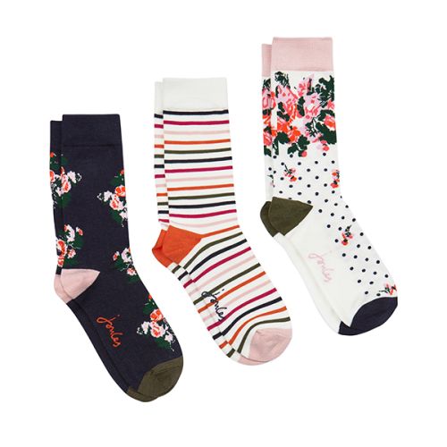 Joules Brilliant Bamboo 3 Pack White Multi Floral Bamboo Socks Size 4-8