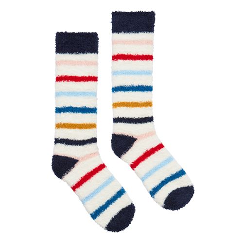 Joules Fabulously Fluffy White Nautical Stripe Socks Size 4-8
