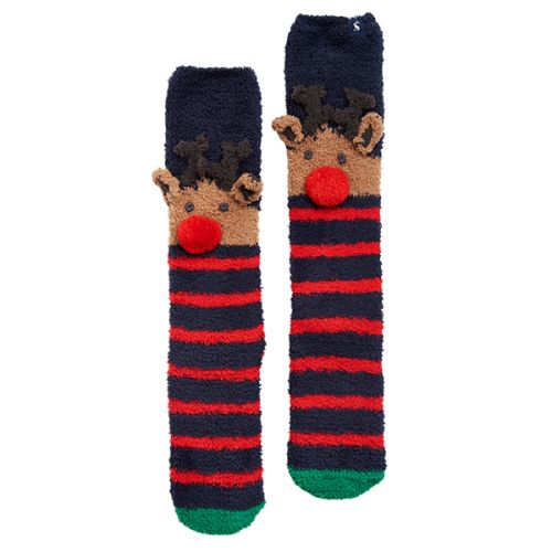 Joules Christmas Fluffy Navy Reindeer Socks Size 4-8
