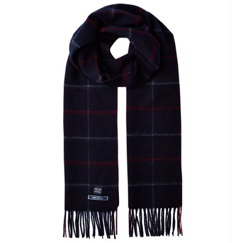Joules Tytherton Dark Blue Check Wool Checked Scarf