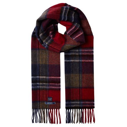 Joules Tytherton Red Navy Check Wool Checked Scarf
