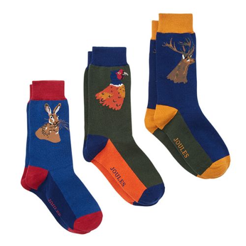 Joules Striking 3 Pack Game Animal Multi Ankle Sock Set Size 7-12