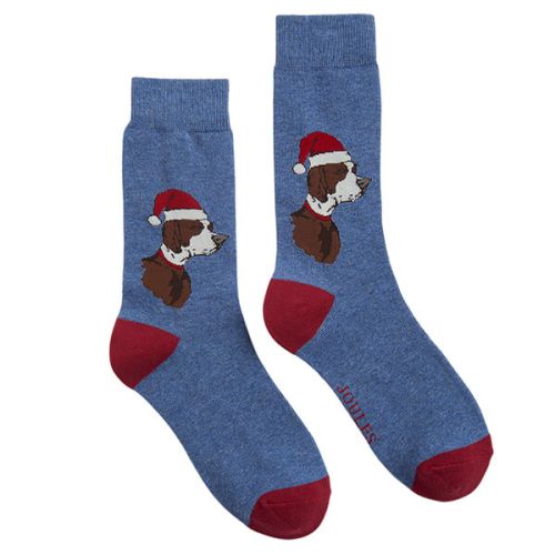 Joules Striking Single Blue Xmas Dog Christmas Ankle Socks Size 7-12