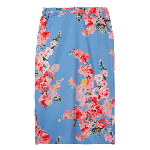 Joules Amara Print Blue Floral Jersey Midi Skirt Size 10