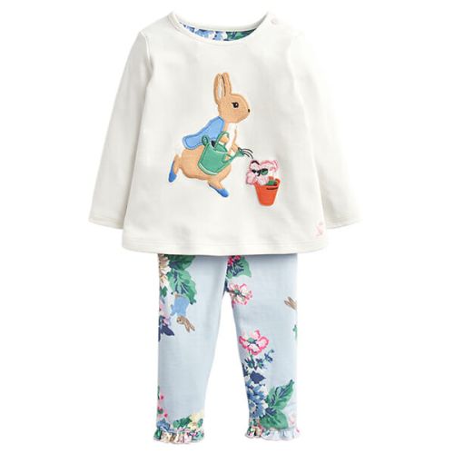 Joules Poppy Cream Gardening Peter Rabbit Applique Top And Trouser Set
