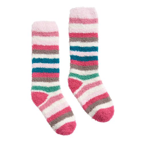 Joules Pink Multi Stripe Fluffy Socks