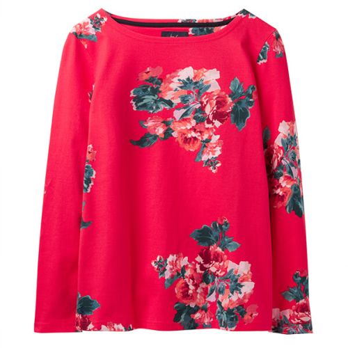 Joules Harbour Print Red Floral Long Sleeve Jersey Top