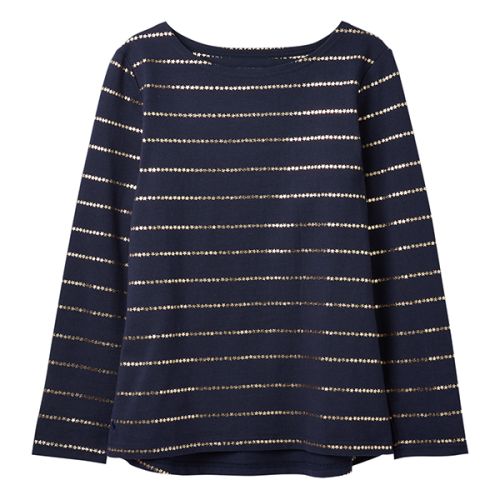 Joules Harbour Print Navy Stripe Long Sleeve Jersey Top Size 14