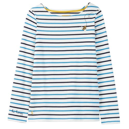 Joules Harbour Buzzing Bee Stripe Long Sleeve Embroided Jersey Top