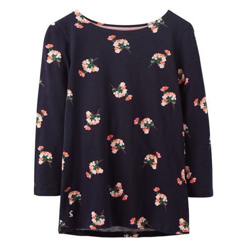 Joules Harbour Light Navy Posy Printed Full Length Sleeve Jersey Top