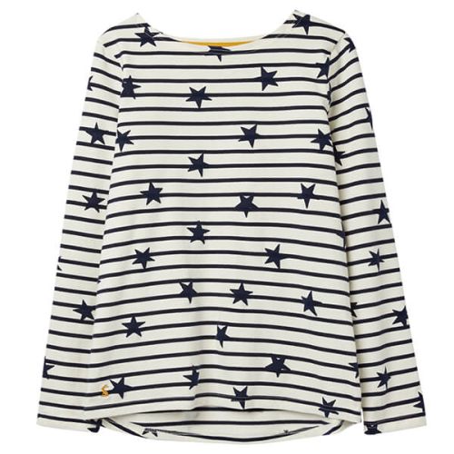 Joules Harbour Luxe Cream Navy Star Long Sleeve Jersey Top Size 20