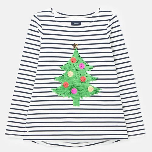 Joules Christmas Xmas Tree Stripe Harbour Luxe Long Sleeve Jersey Top